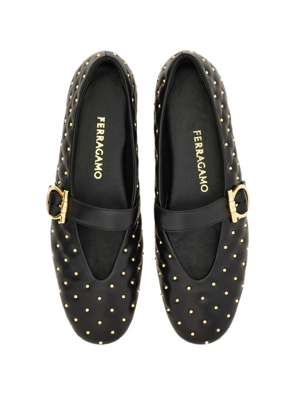 Ferragamo Gancini ballerina's met gesp en studs Zwart