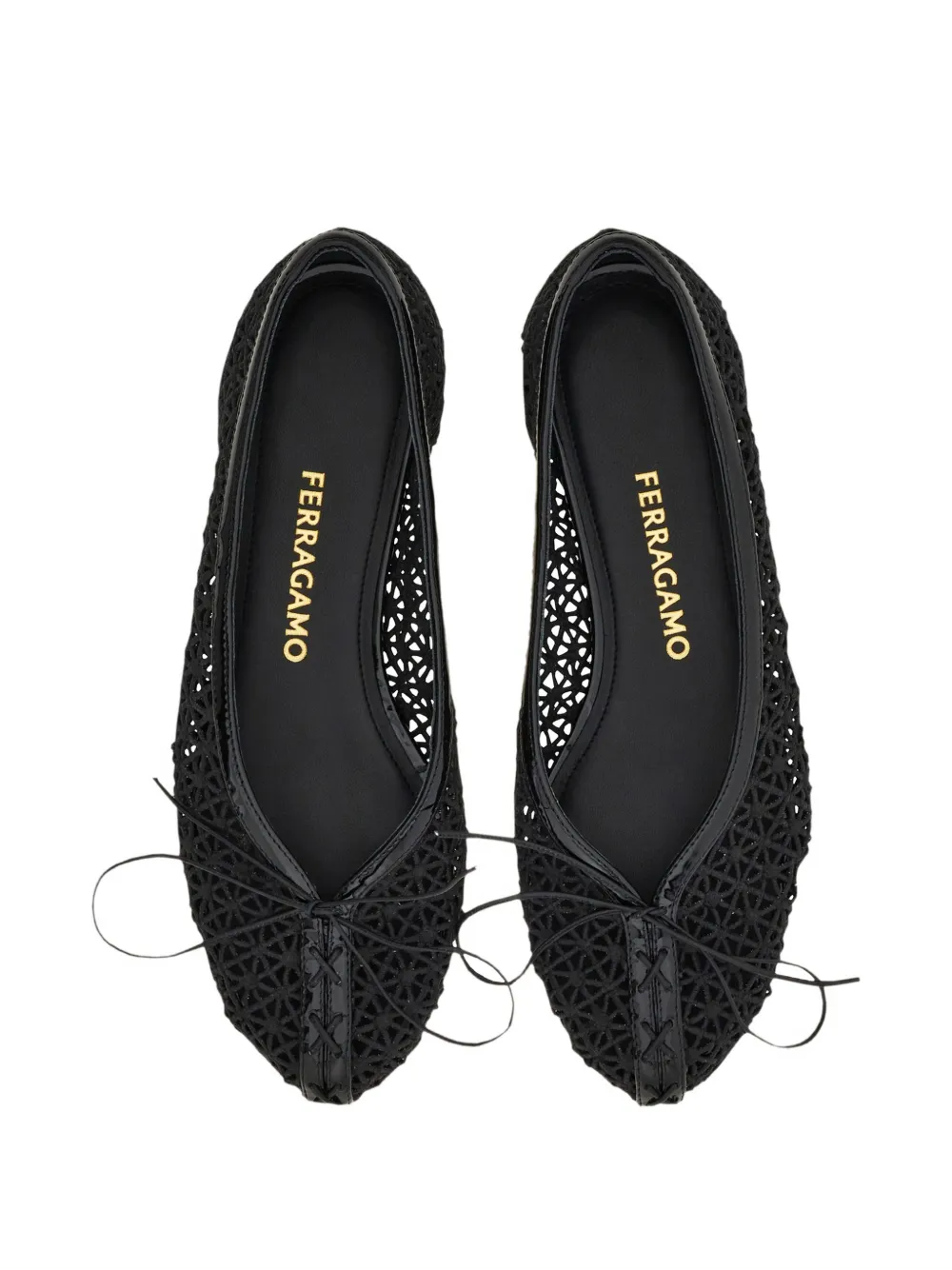 Ferragamo Macramé ballerina's met kant Zwart