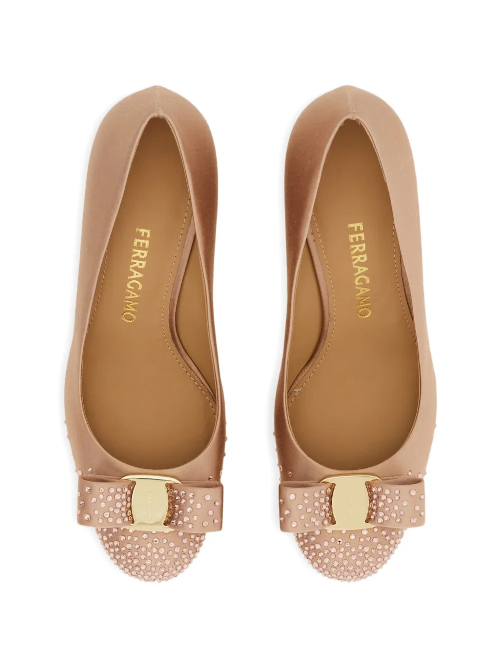 Ferragamo Vara pumps met strik en kristallen Beige