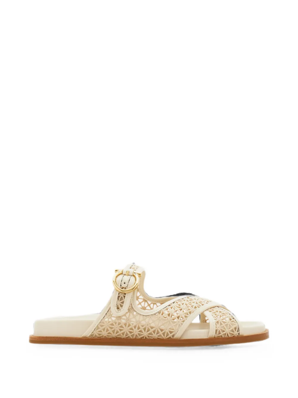 Ferragamo Gancini buckle crossover slides Beige