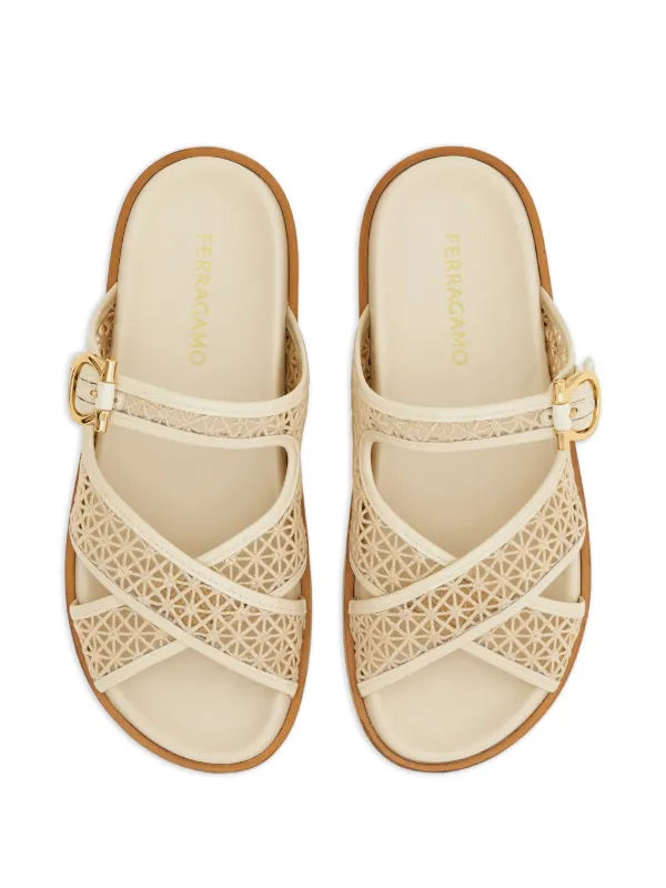 Salvatore Ferragamo(6.5)サンダル/ベージュ/フェミニン Ferragamo Gancini Buckle Crossover Slides | Neutrals | FARFETCH