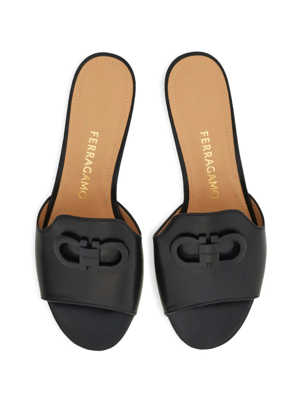 Ferragamo Gancini ornament slides Zwart