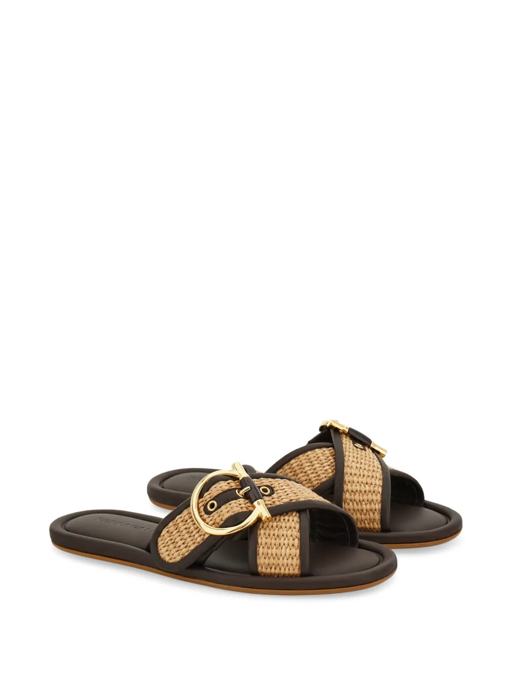 Ferragamo double strap Gancini ornament slides Bruin