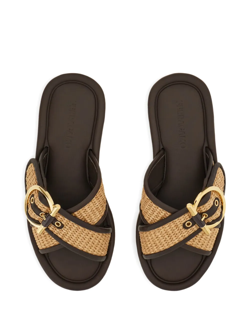 Ferragamo double strap Gancini ornament slides Bruin