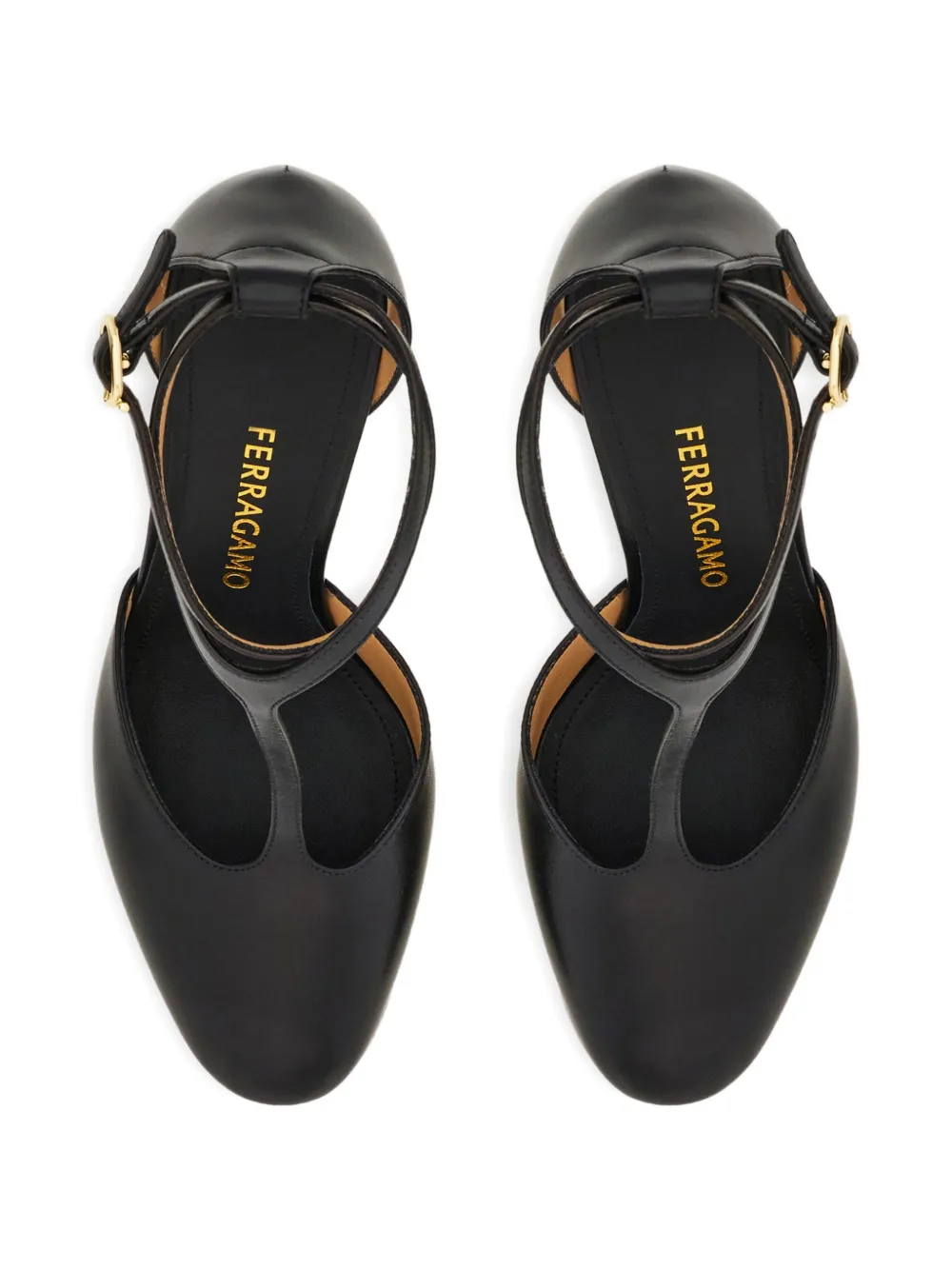 Ferragamo T-strap stiletto pumps Zwart