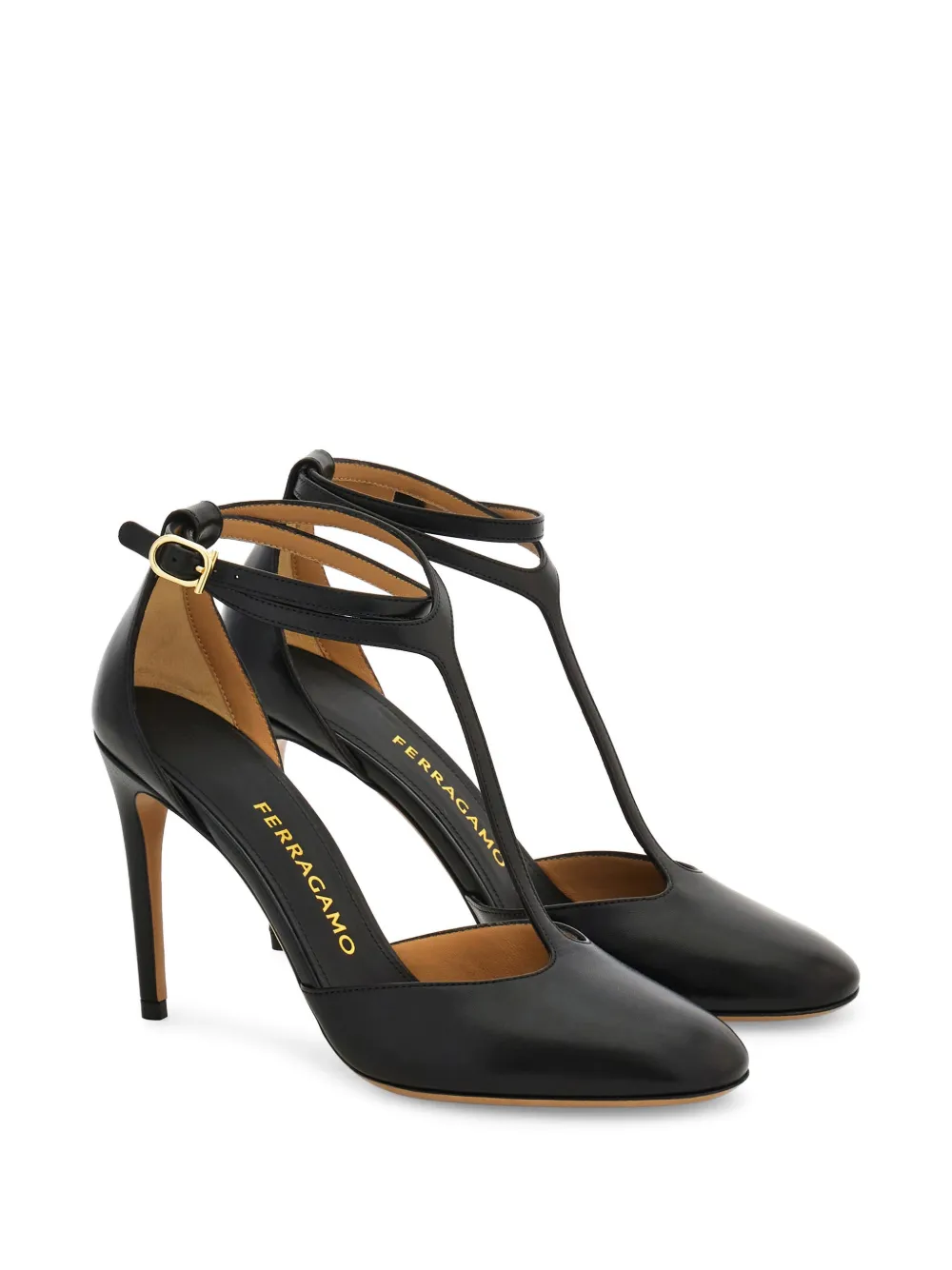 Ferragamo T-strap stiletto pumps Zwart