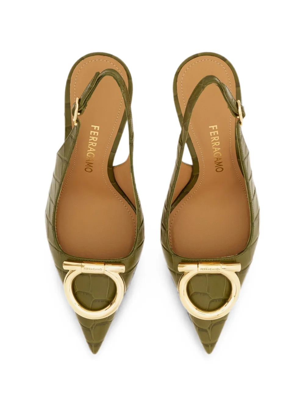 Ferragamo maxi Gancini slingback pumps Groen