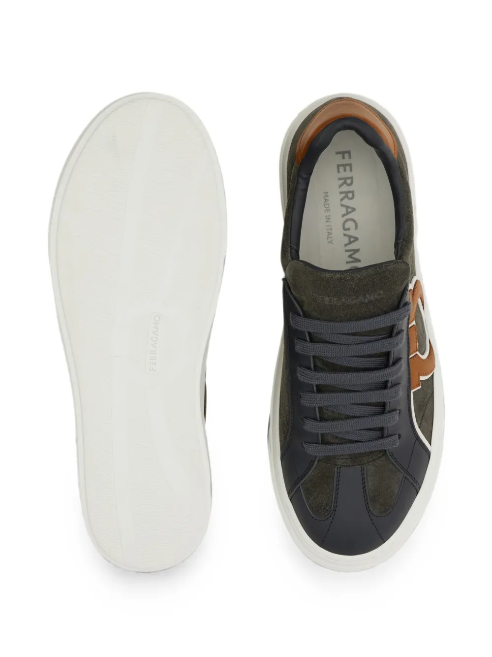 Ferragamo Gancini sneakers met suède vlak Groen