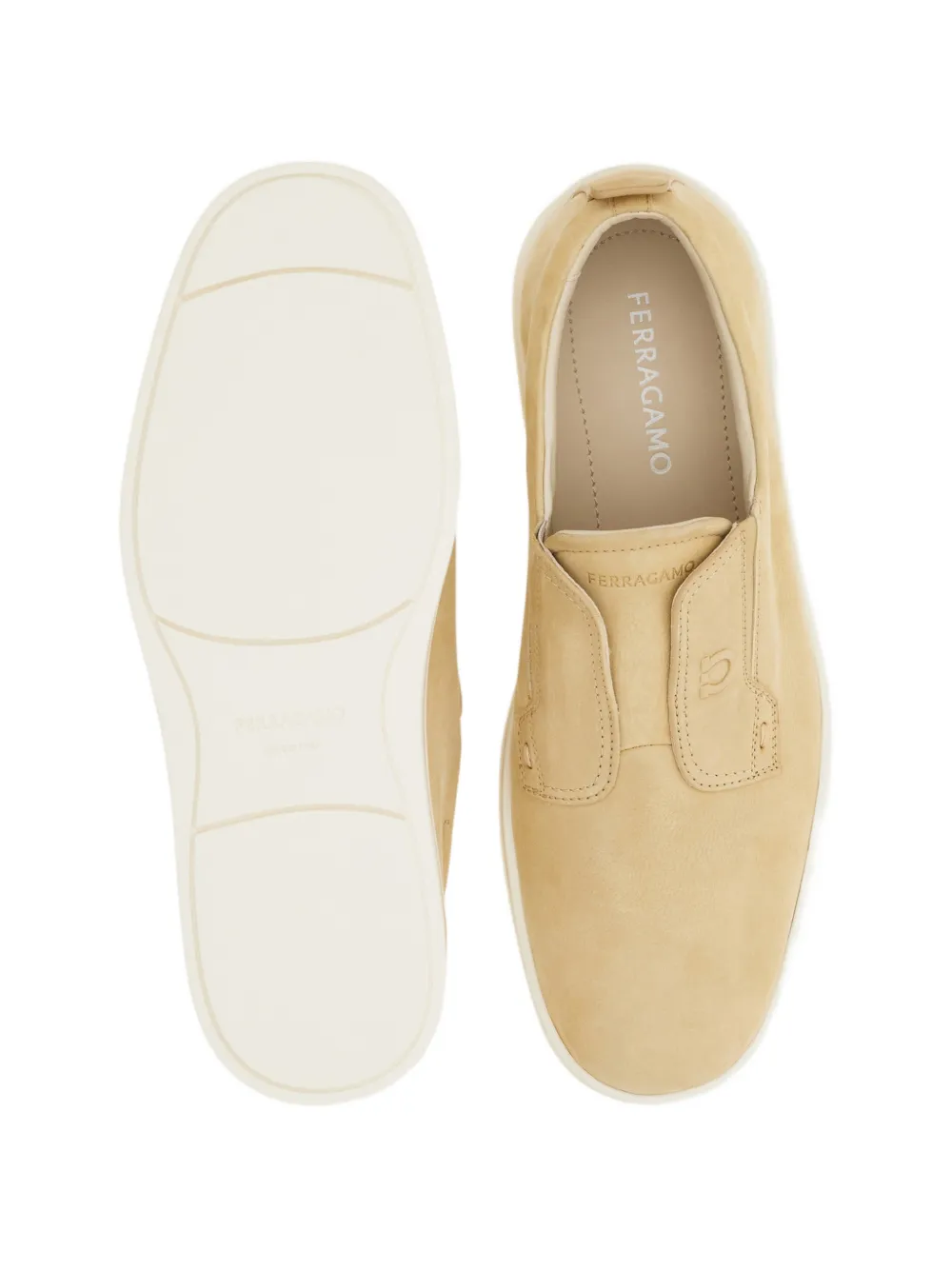 Ferragamo Leren sneakers met Gancini-detail Beige