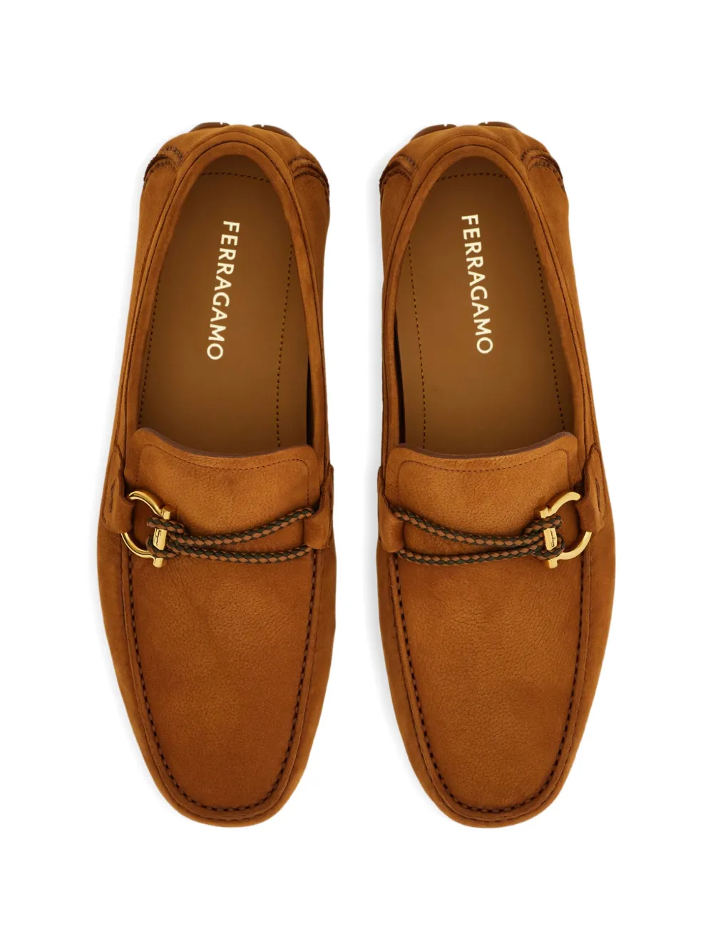 Ferragamo Gancini verfraaide loafers Bruin