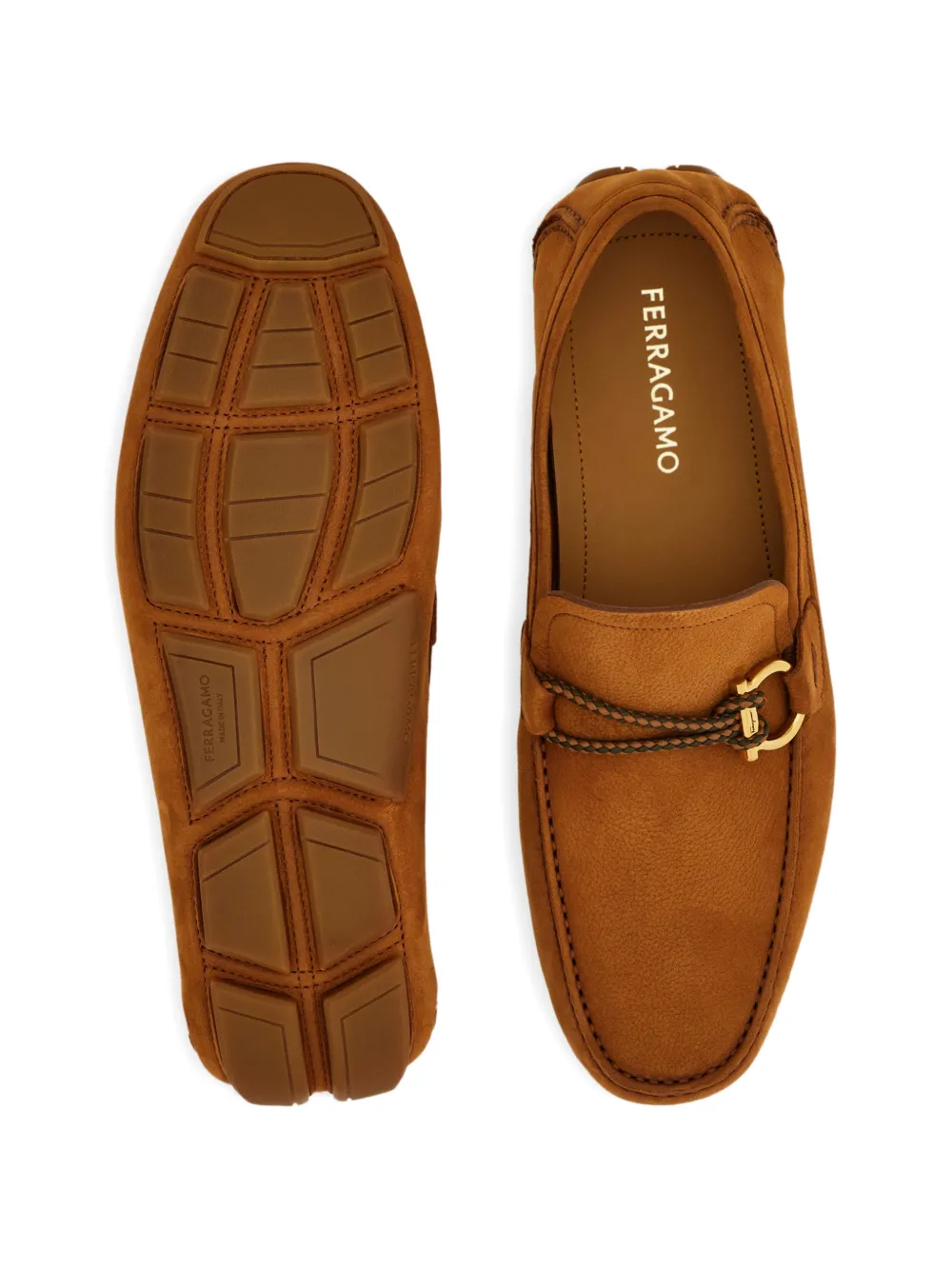 Ferragamo Gancini verfraaide loafers Bruin