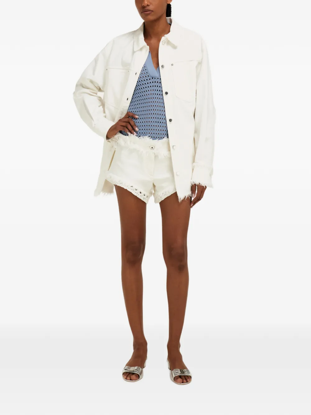 Ferragamo Denim shorts met gerafelde details Wit
