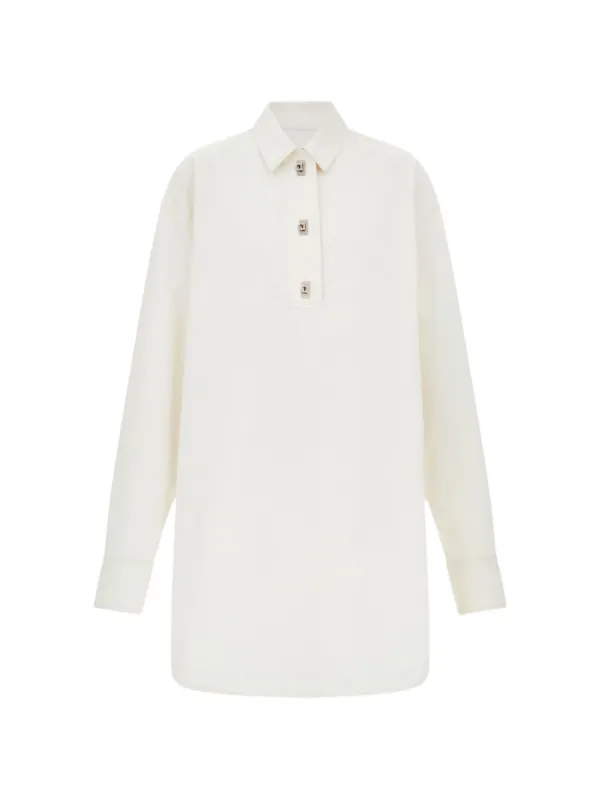 Ferragamo Cotton and Silk Shirt Dress in White