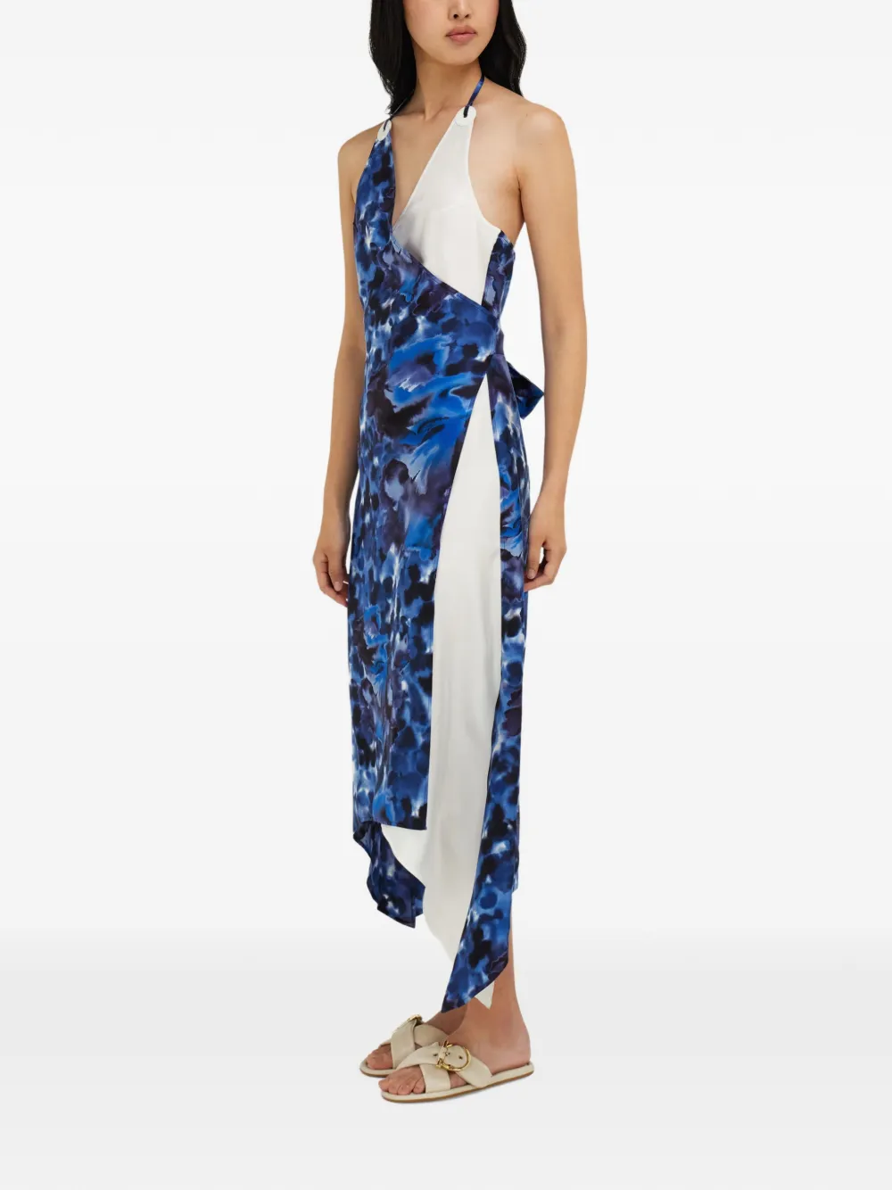 Ferragamo Wikkeljurk met anjer-print Blauw