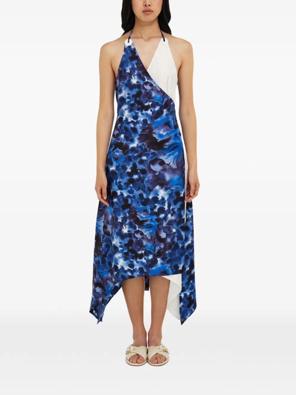 Ferragamo Wikkeljurk met anjer-print Blauw