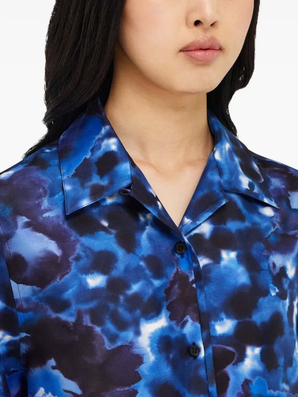 Ferragamo Blouse met korte mouwen en anjer-print Blauw