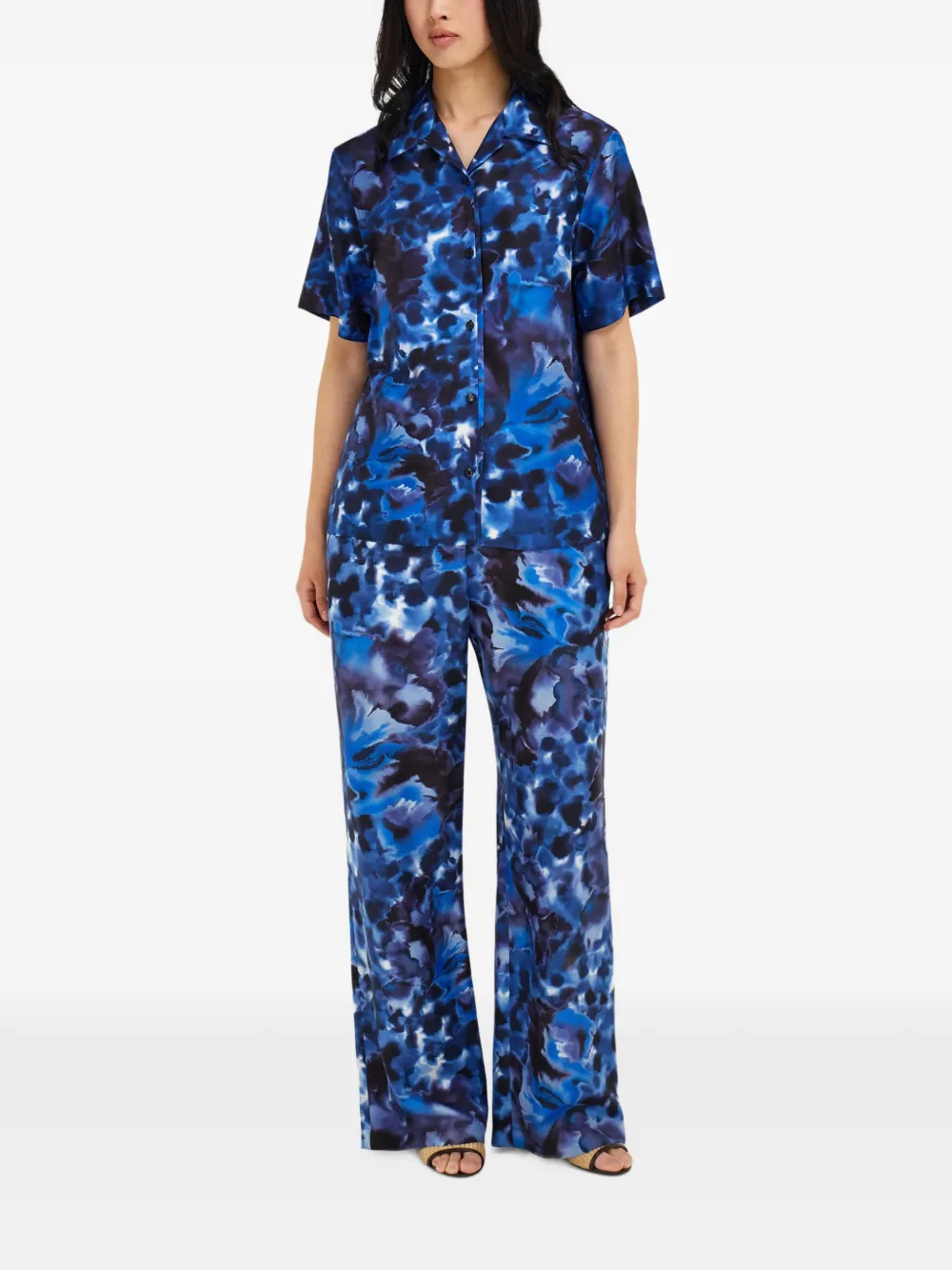 Ferragamo Blouse met korte mouwen en anjer-print Blauw