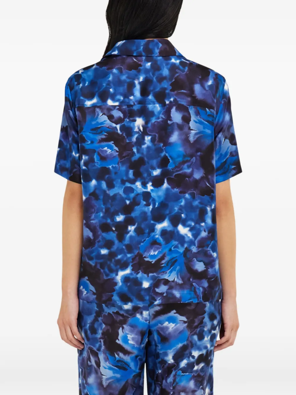 Ferragamo Blouse met korte mouwen en anjer-print Blauw