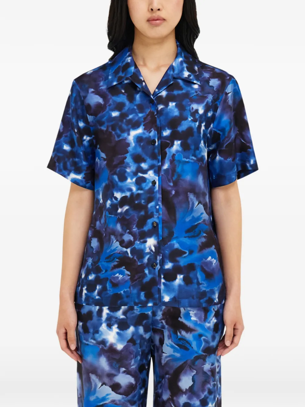 Ferragamo Blouse met korte mouwen en anjer-print Blauw