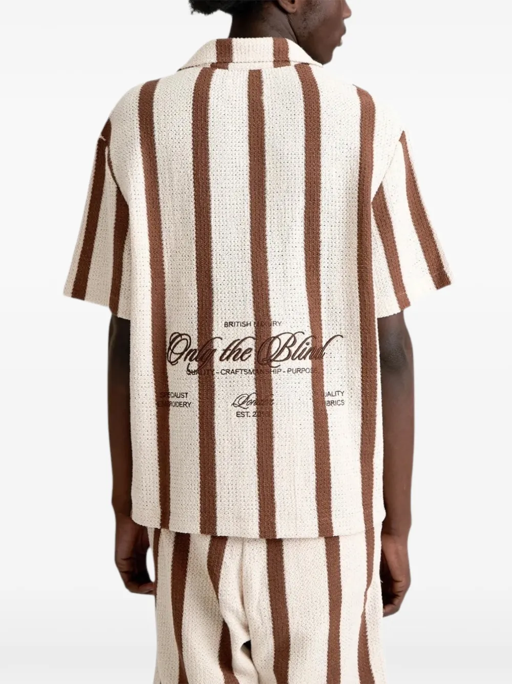 Only the Blind Gehaakt gestreept overhemd Beige