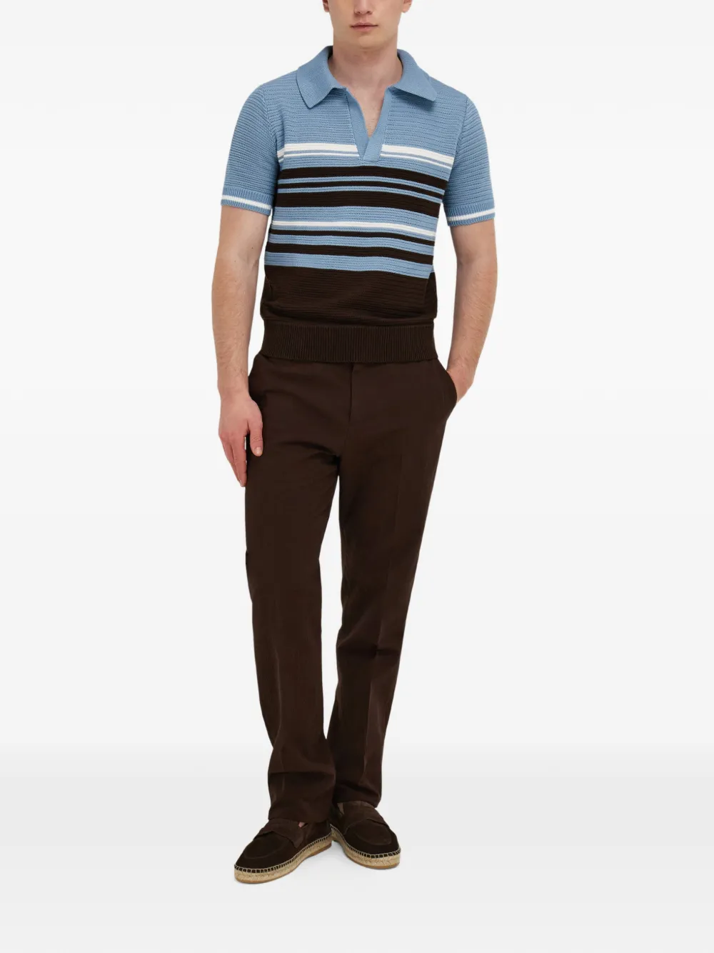  Ferragamo Polo De Punto De Algodón - Azul 