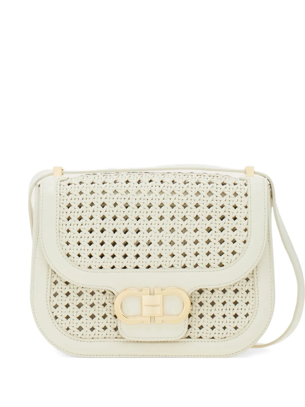 Ferragamo Double Gancini North-South cross body bag - White