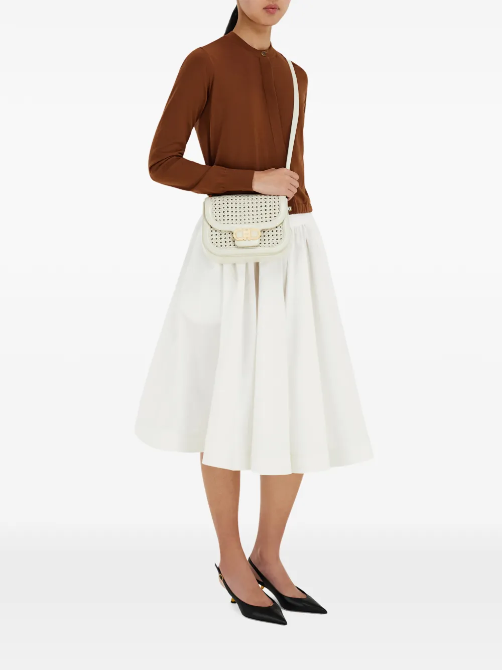 Ferragamo Double Gancini North-South crossbodytas Wit