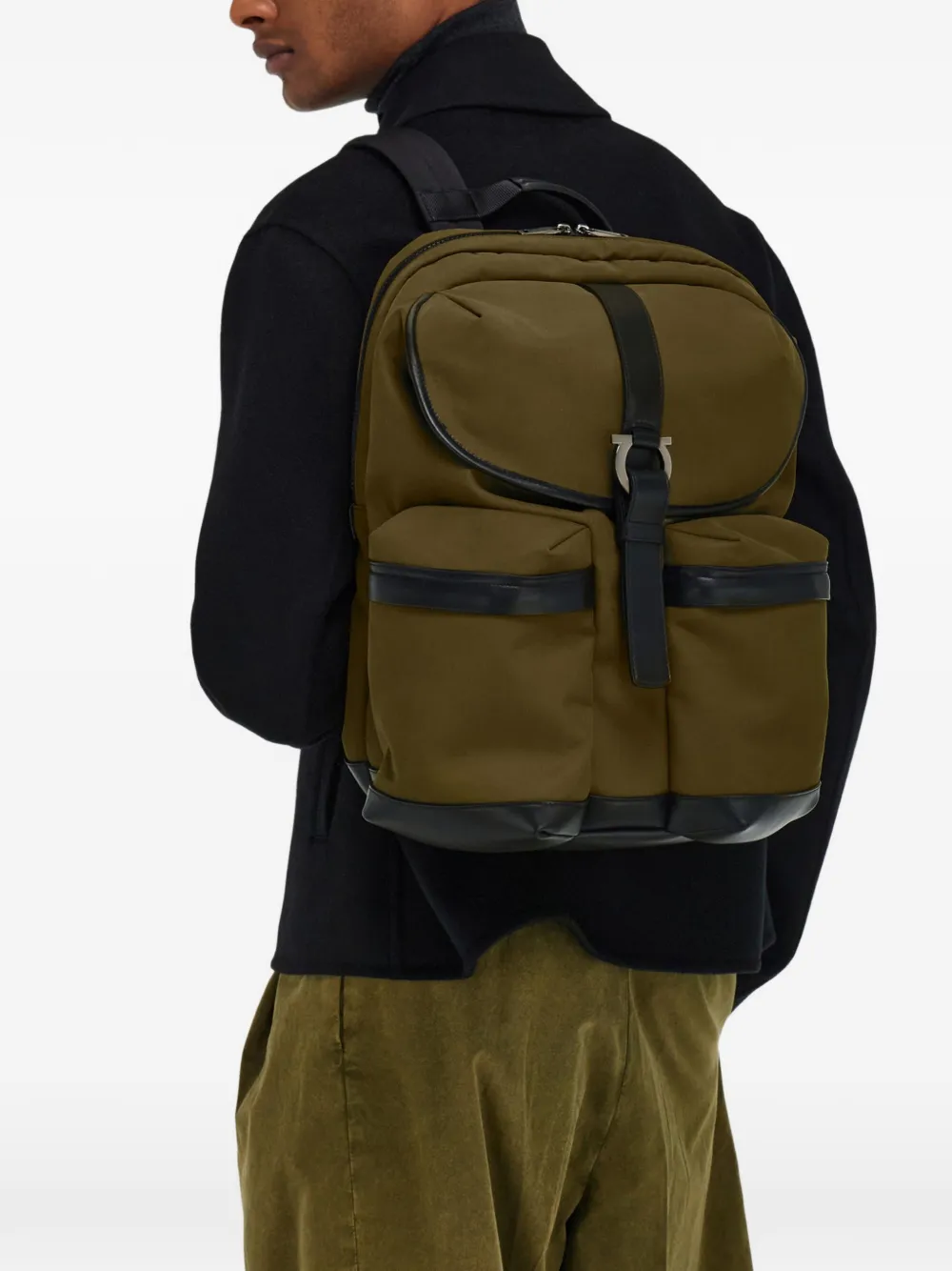 Ferragamo Canvas Backpack In Green
