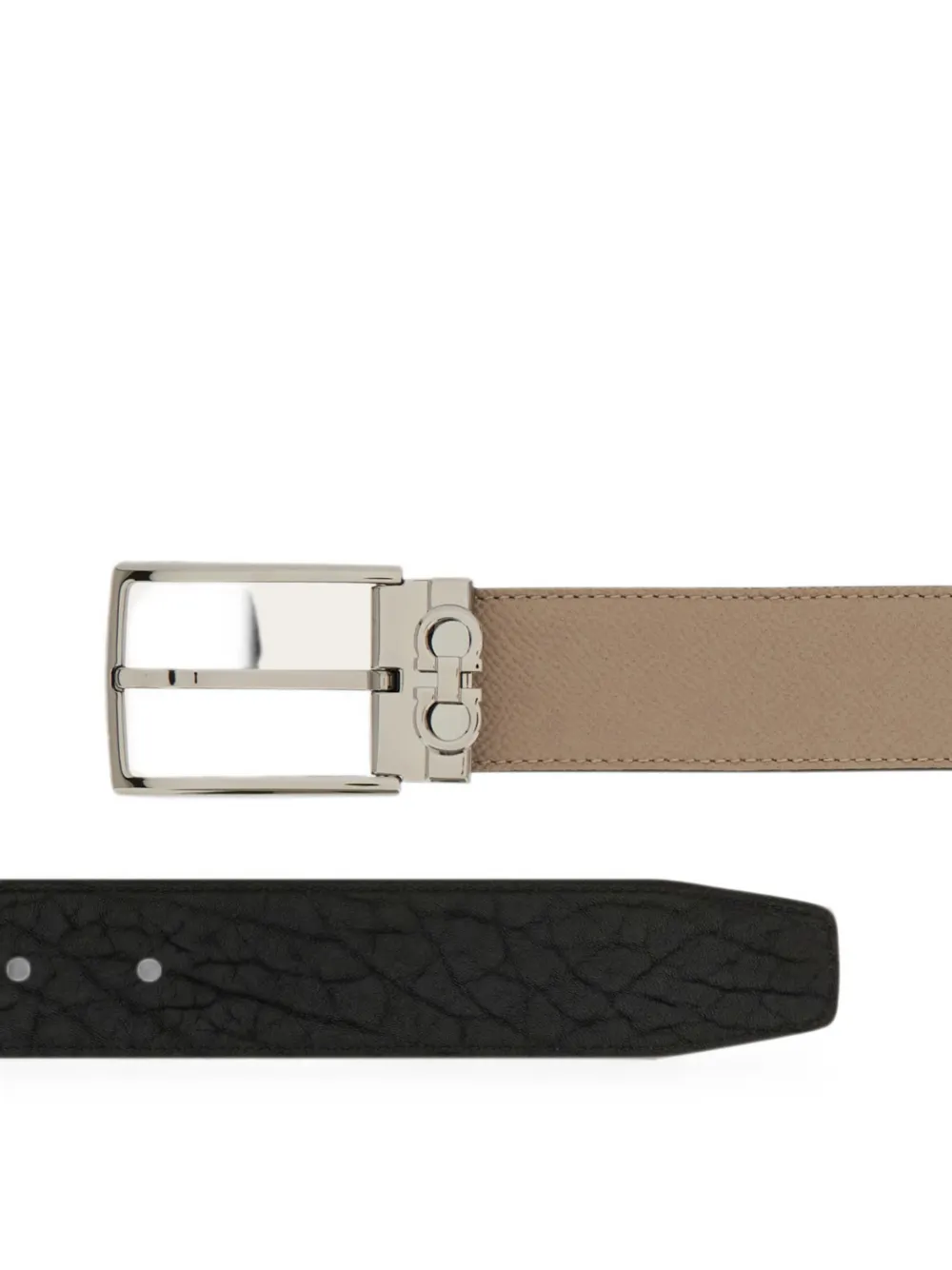 Ferragamo Omkeerbare en verstelbare riem met rechthoekige gesp Beige