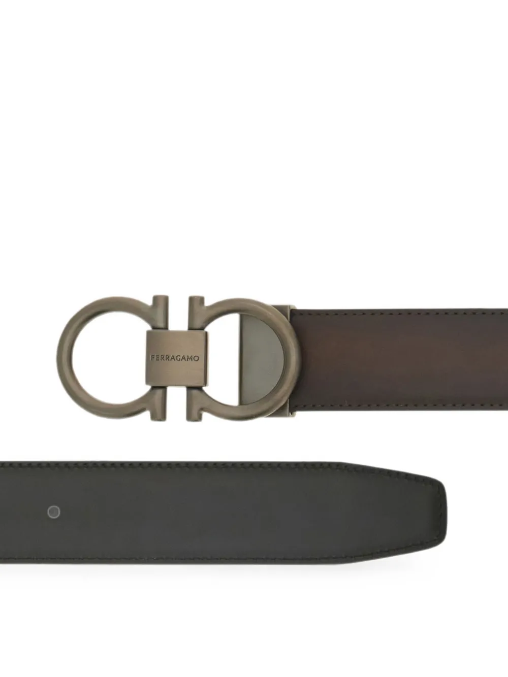 Ferragamo Omkeerbare en verstelbare Gancini riem Bruin