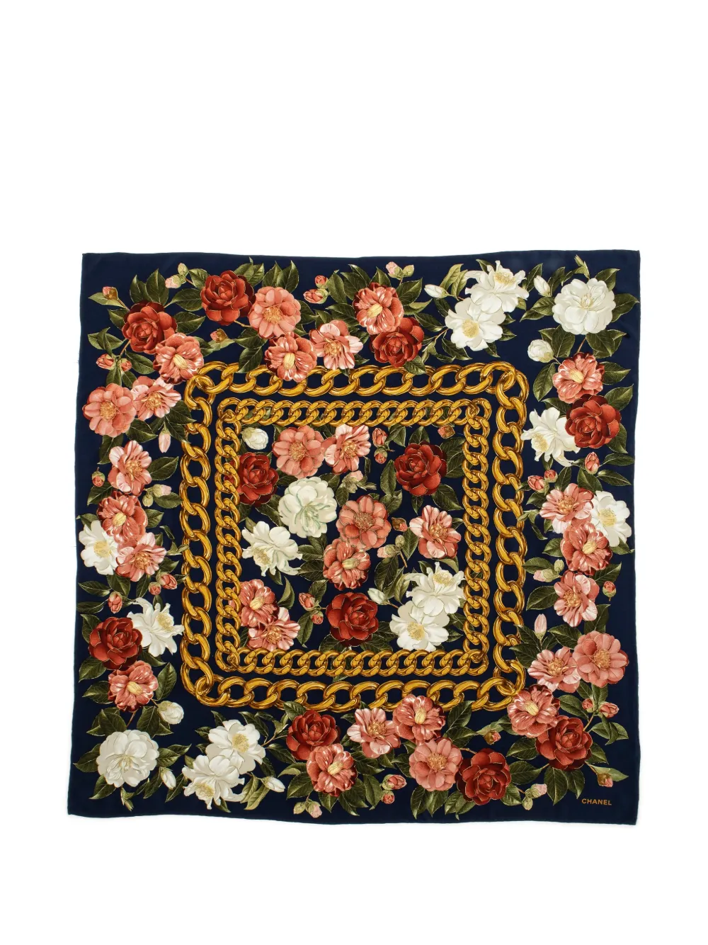 CHANEL Pre-Owned floral chain-link scarf - Blu