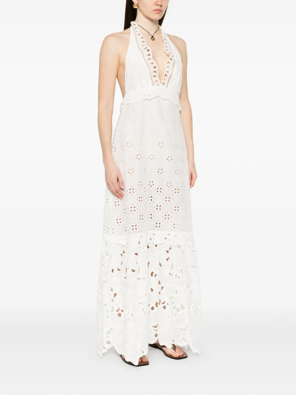 Ermanno Scervino Broderie anglaise maxi-dress met V-hals Wit
