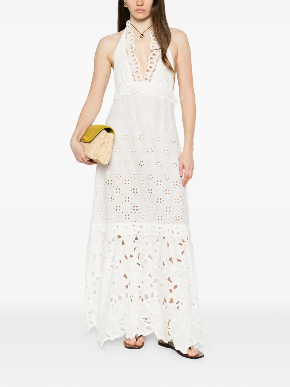 Ermanno Scervino Broderie anglaise maxi-dress met V-hals Wit