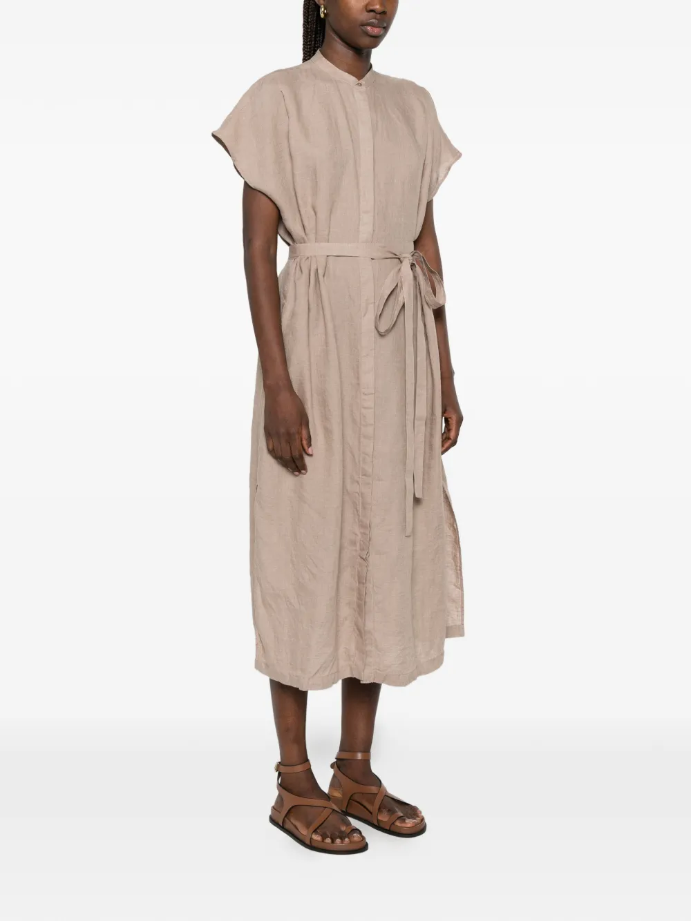 Xacus Nico midi-jurk met kapmouwen en ceintuur Beige