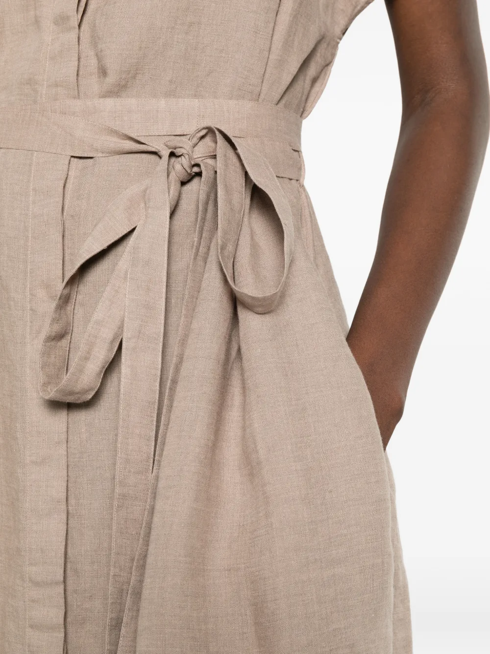 Xacus Nico midi-jurk met kapmouwen en ceintuur Beige