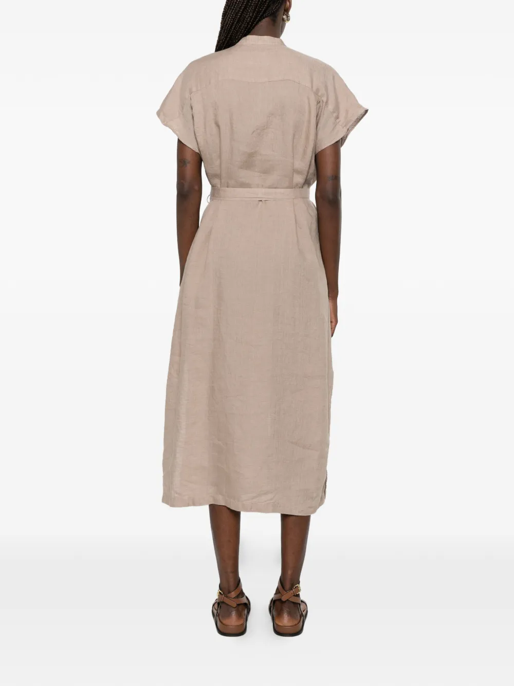Xacus Nico midi-jurk met kapmouwen en ceintuur Beige
