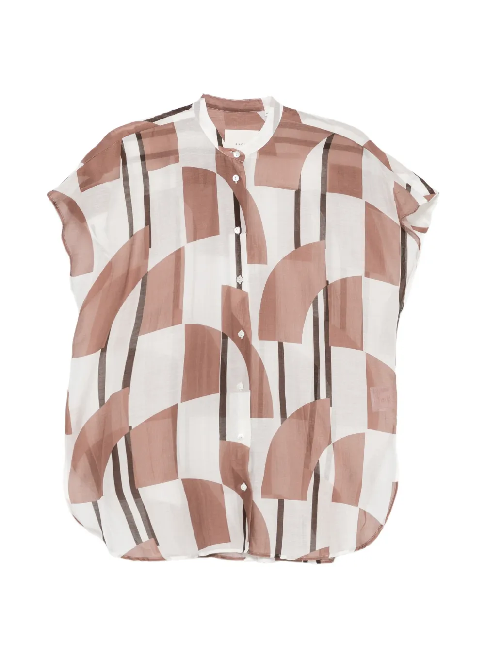 Xacus Nevil geometric-print band-collar blouse - Marrone