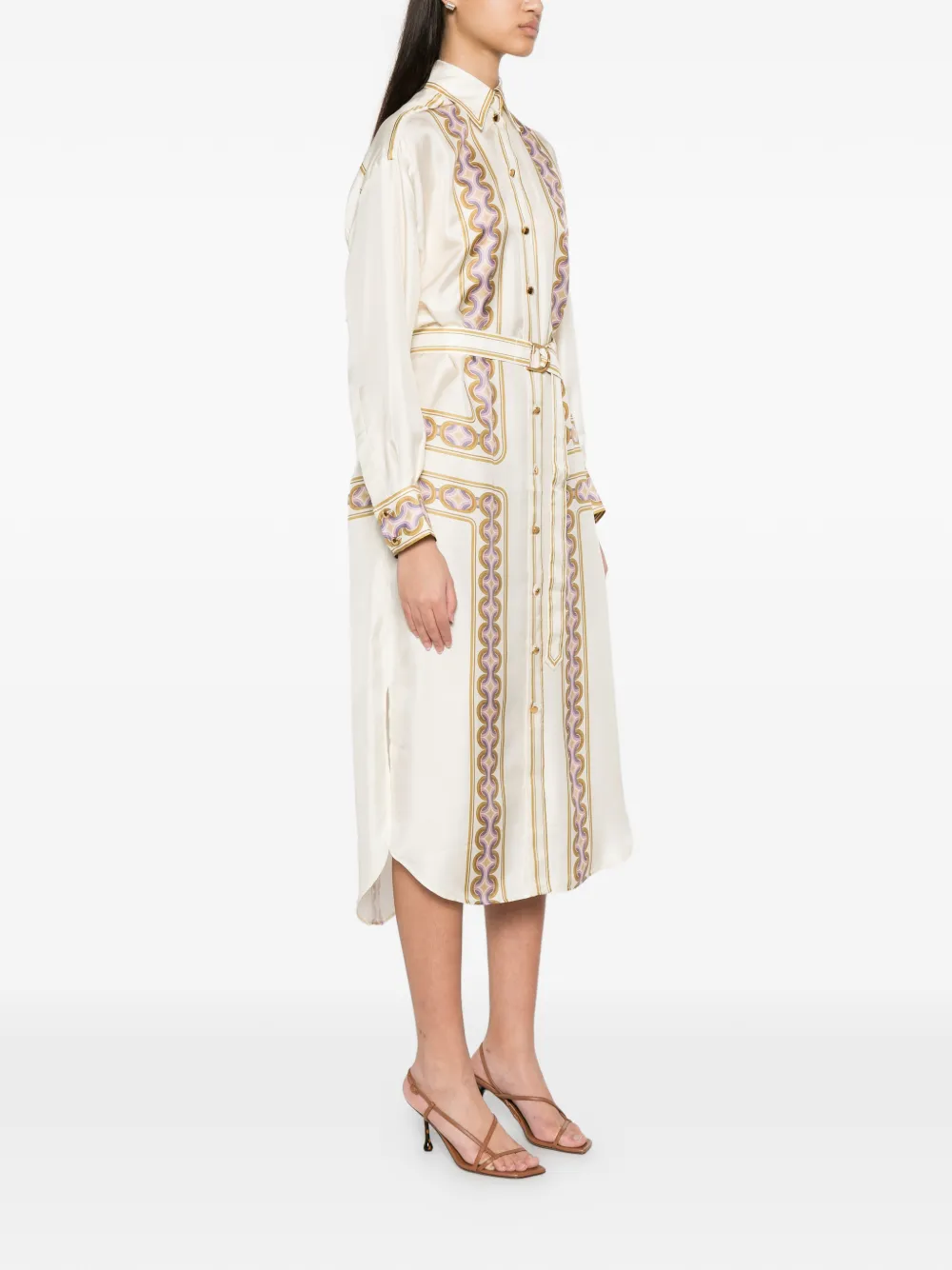 ZIMMERMANN Blousejurk met geometrische print en ceintuur Beige