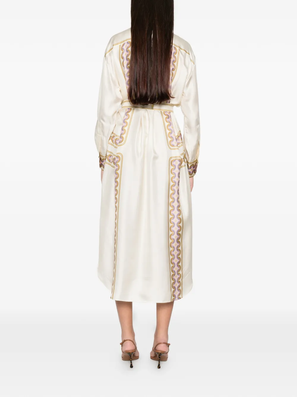 ZIMMERMANN Blousejurk met geometrische print en ceintuur Beige