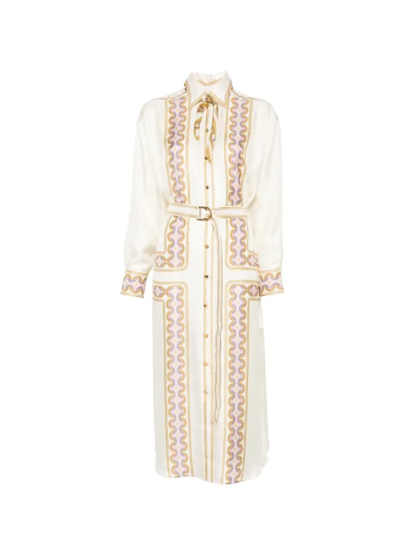 embroidered belted shirt dress Embroidered Cotton Belted Shirt Dress