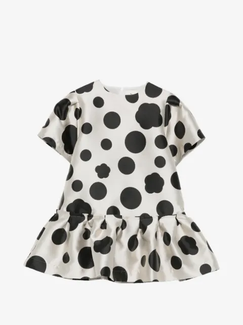 Simonetta vestido con motivo de lunares y volantes
