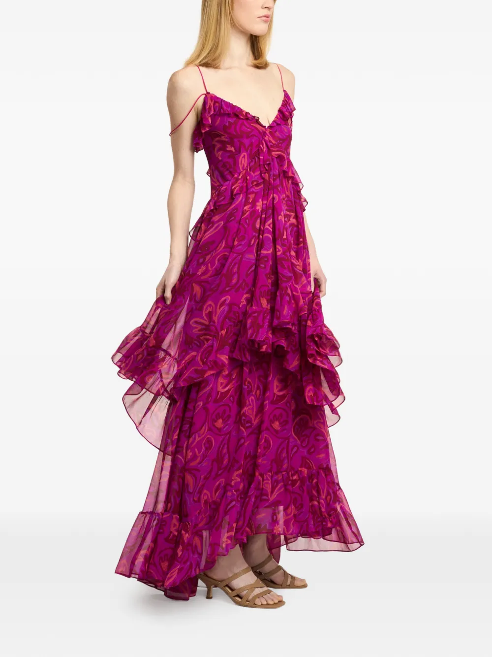 Cinq A Sept Maxi-jurk met paisley-print en ruches Roze