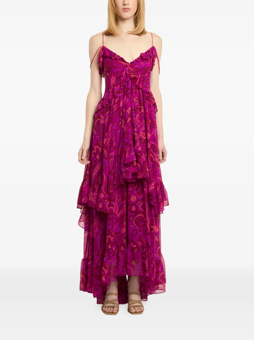 Cinq A Sept Maxi-jurk met paisley-print en ruches Roze