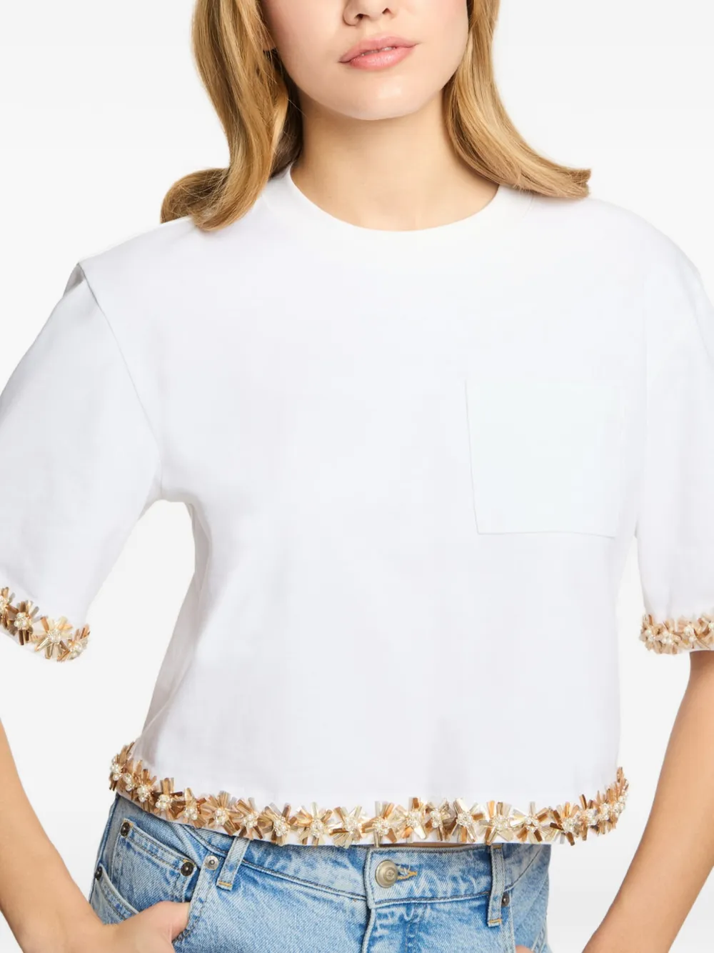 Cinq A Sept T-shirt verfraaid met bloemen en zak Wit
