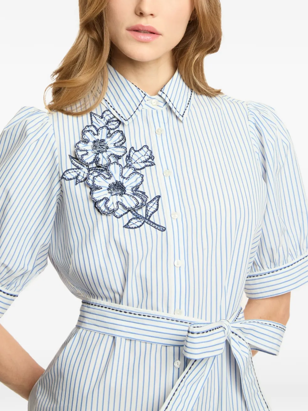 Cinq A Sept Zadie gestreepte jurk met bloemenpatch Wit