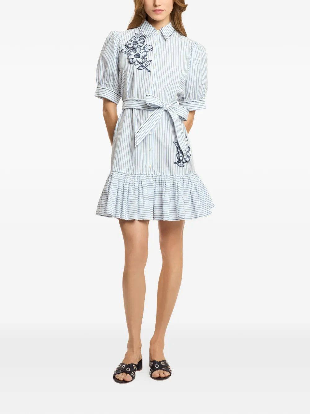 Cinq A Sept Zadie gestreepte jurk met bloemenpatch Wit