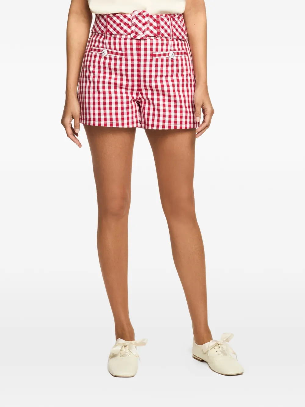 Cinq A Sept Allie shorts met gingham ruit Rood