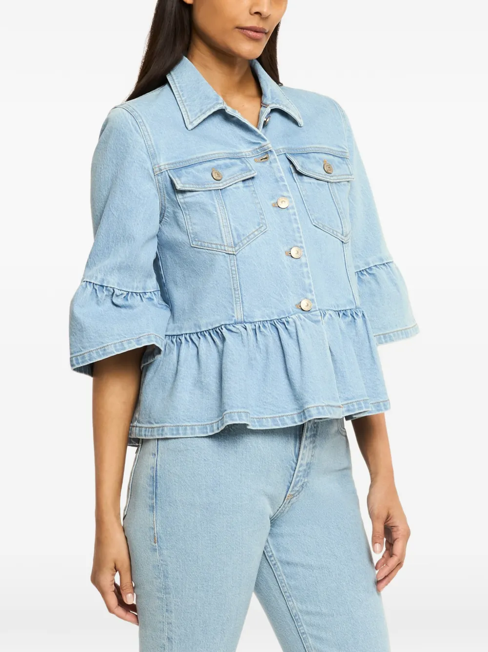 Cinq A Sept Mandie denim jack met ruches Blauw