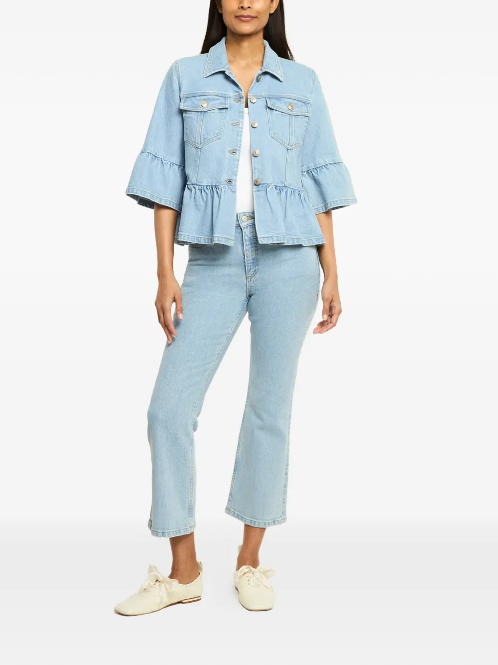 Cinq A Sept Mandie denim jack met ruches Blauw