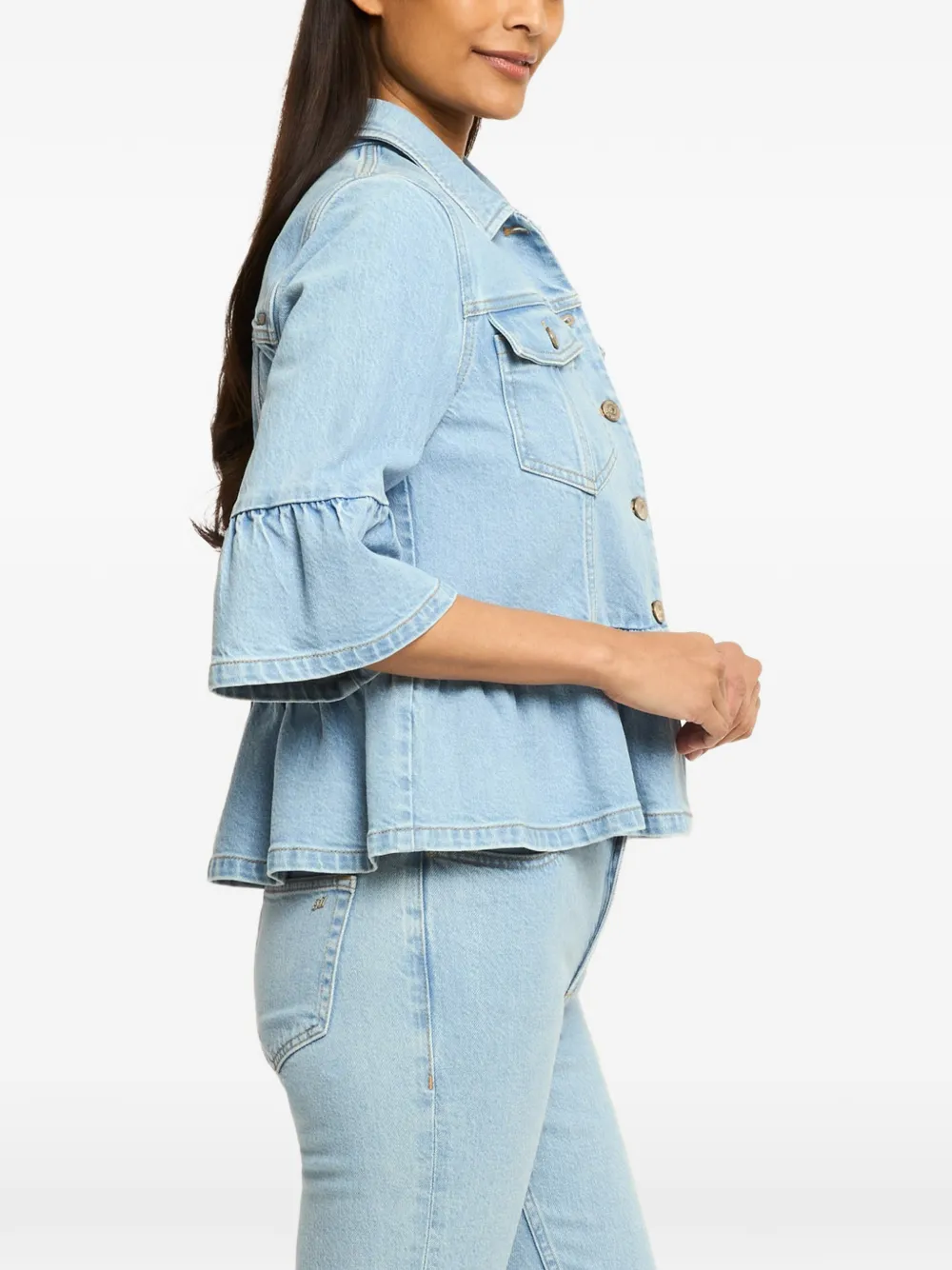 Cinq A Sept Mandie denim jack met ruches Blauw